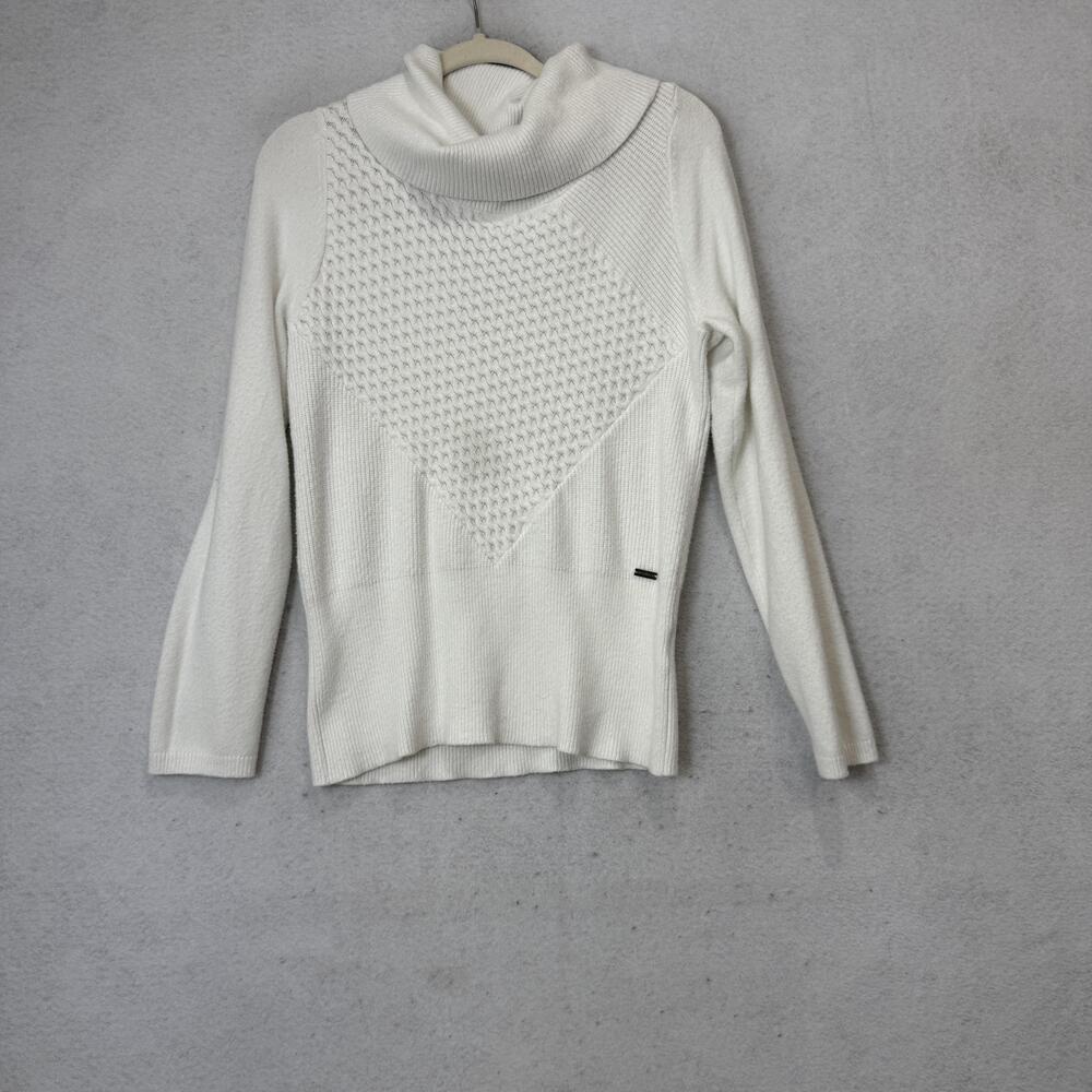 Picadilly Sweater Womens Medium White Cowl Neck Textured Knit Pullover